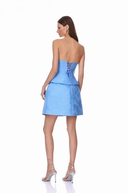 Minivestido de noche azul con borlas de cristal 
